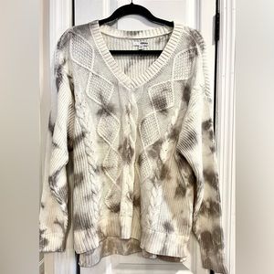 XL. Sonoma Boho Creamy white & gray tie dye cotton v neck sweater cardigan